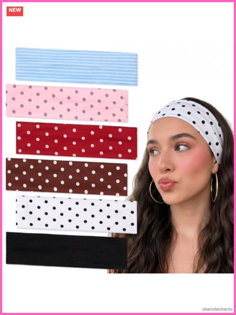 6Pc Polka Dot Wide Headbands Non Slip Fabric Hair Bands for Women Yoga